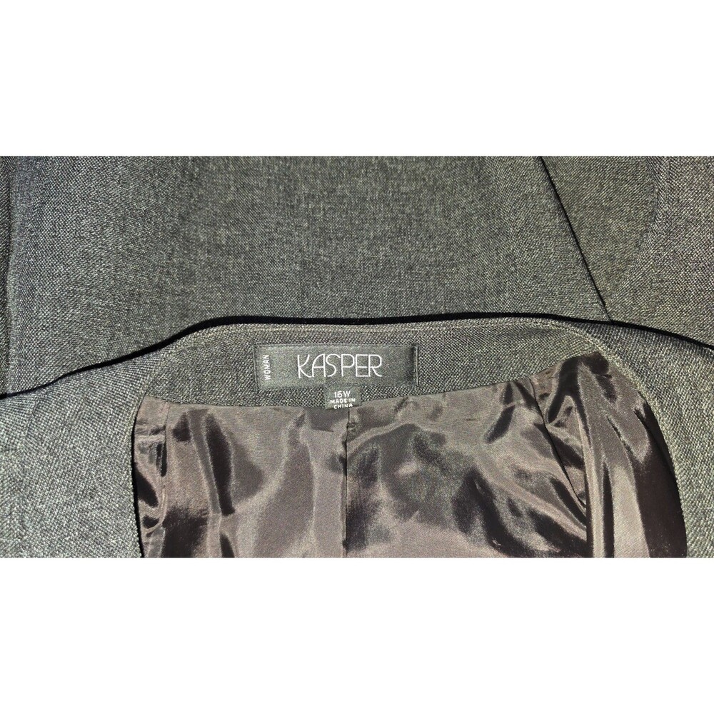 Kasper Dark Gray Black Suit Blazer Jacket Woman Size 16W Open Front - Picture 3 of 3